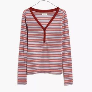 NWT! Madewell Fine Ribbed Henley Tee in Stripe Long Sleeve